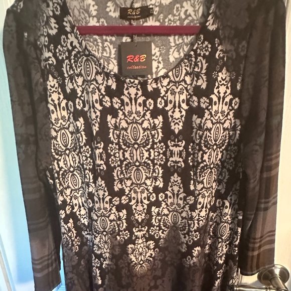 NWT R&B Collection SZ 2X Dress Handkerchief Hem A Line EXOTIC PRINT GORGEOUS! - Picture 2 of 12